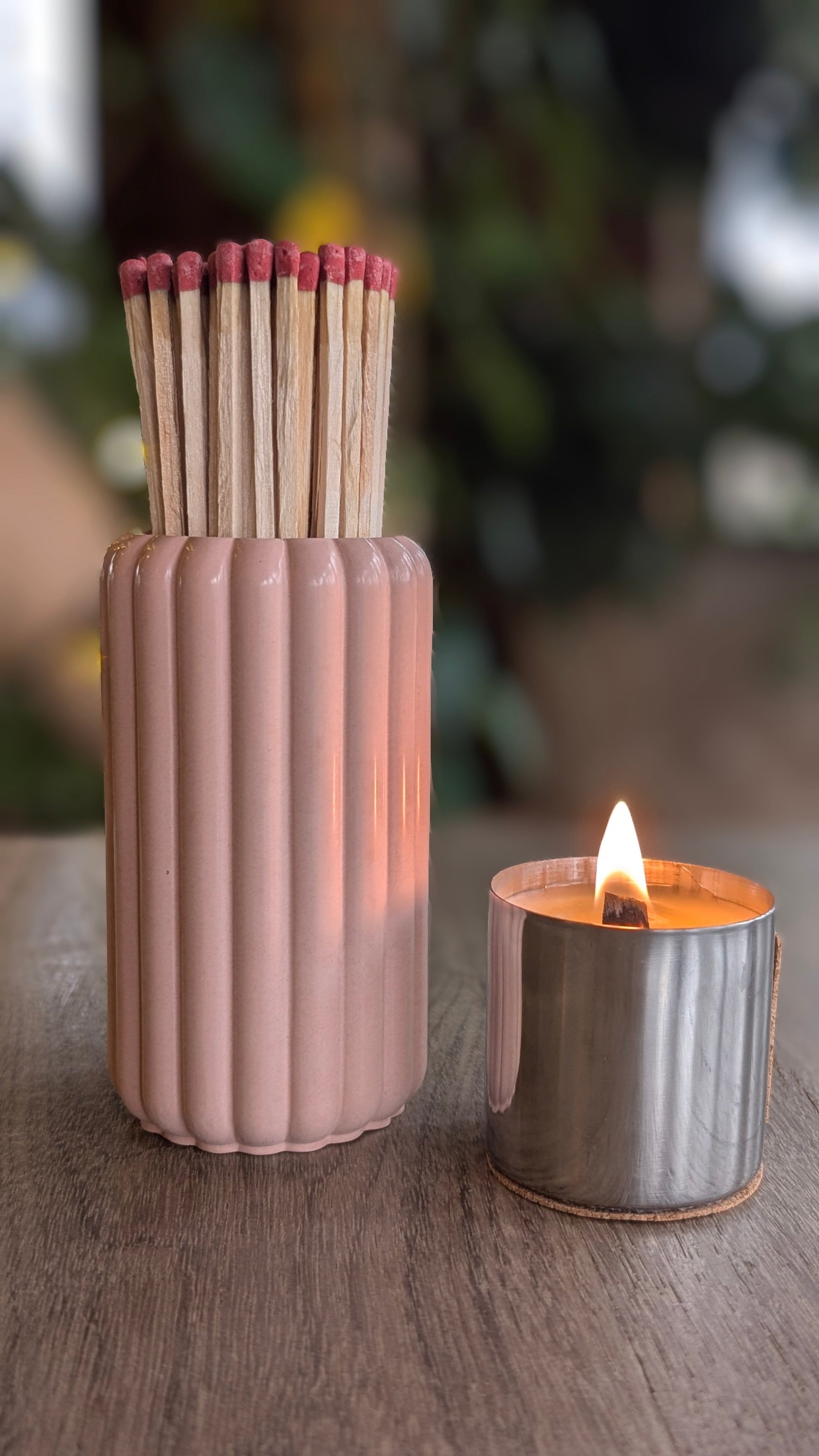 Light Beige Ribbed Match Jar with XL Matches - Matches