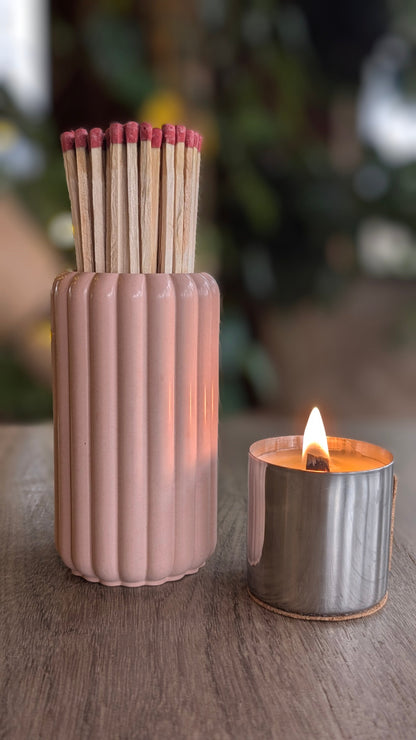 Light Beige Ribbed Match Jar with XL Matches - Matches