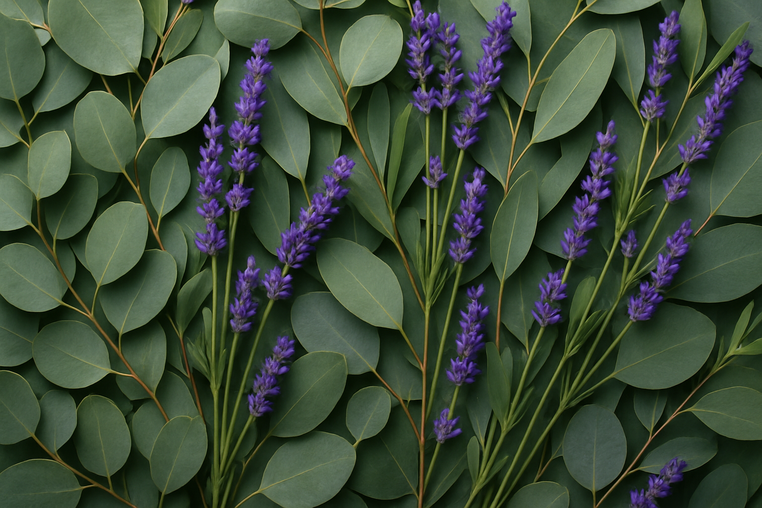 Lots of eucalyptus leaves and lavender - real. Fill the whole page 