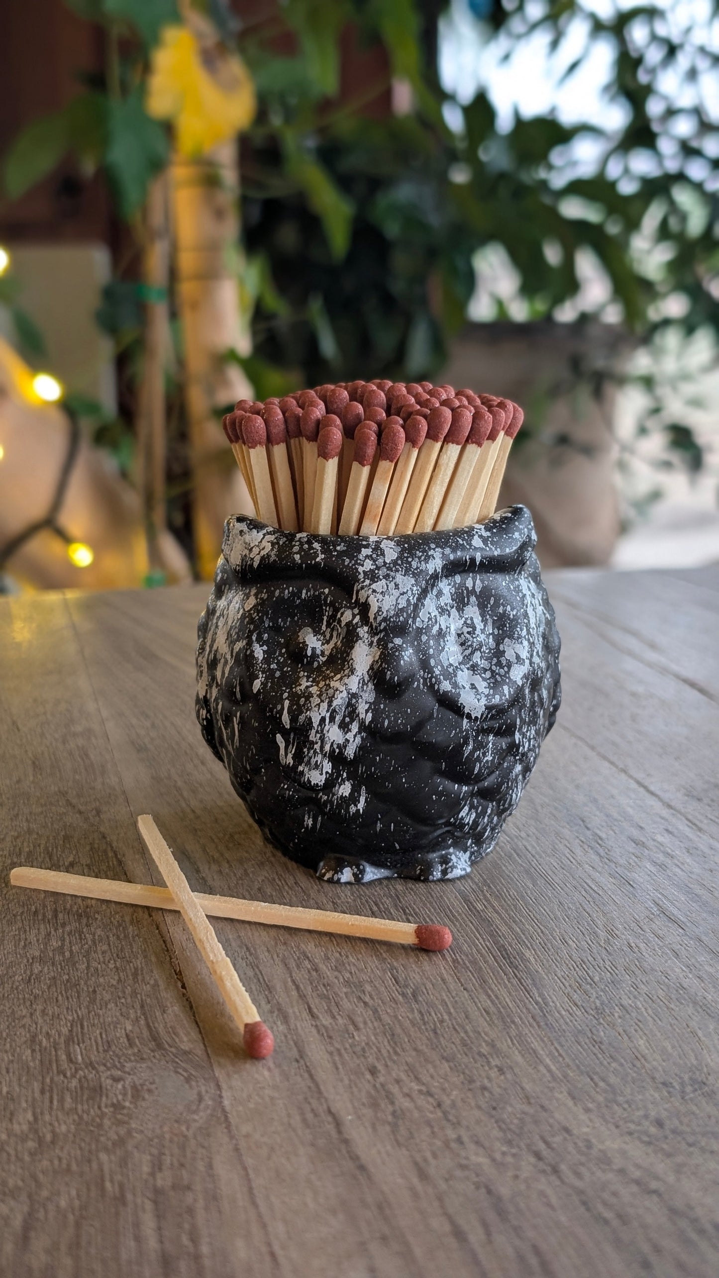 Ollie the Black & White Marbled Owl Match Jar - Matches