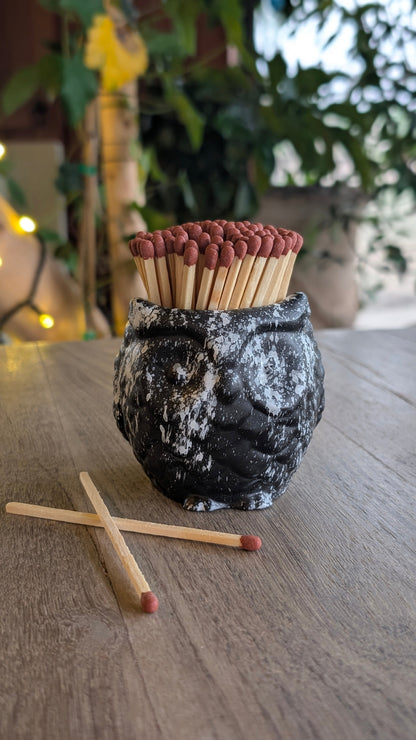 Ollie the Black & White Marbled Owl Match Jar - Matches