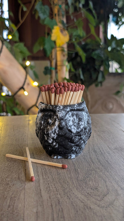 Ollie the Black & White Marbled Owl Match Jar - Matches