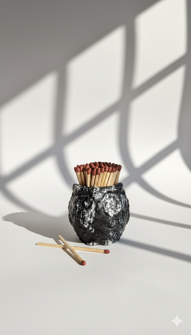 Ollie the Black & White Marbled Owl Match Jar - Matches