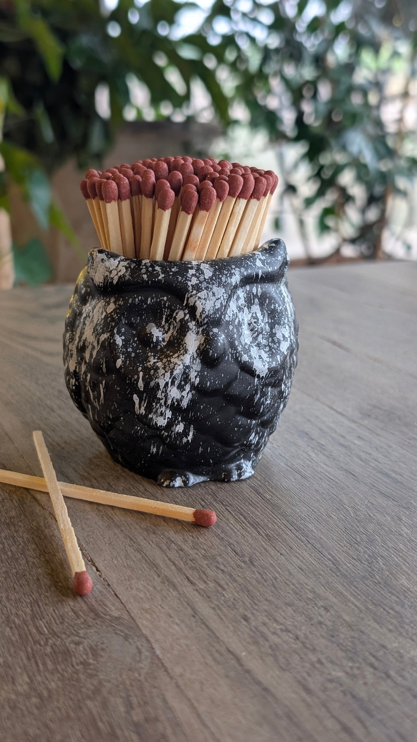 Ollie the Black & White Marbled Owl Match Jar - Matches
