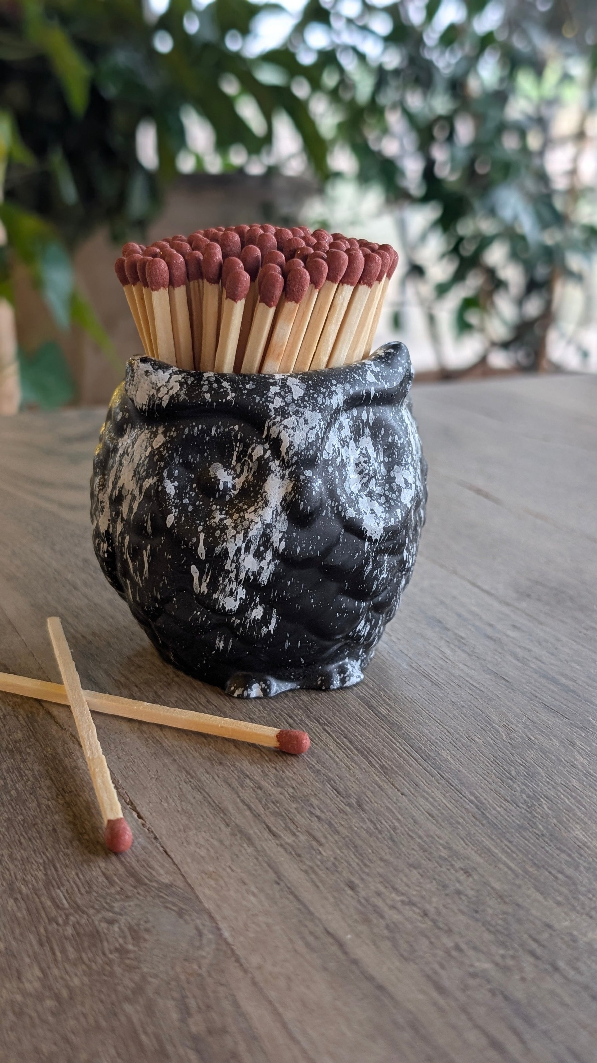 Ollie the Black & White Marbled Owl Match Jar - Matches