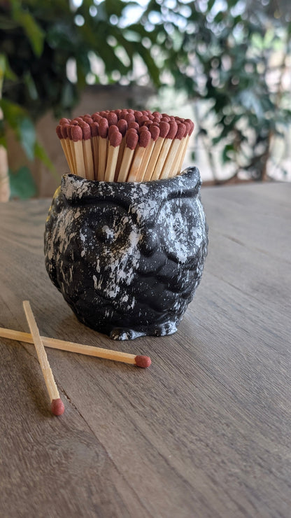 Ollie the Black & White Marbled Owl Match Jar - Matches