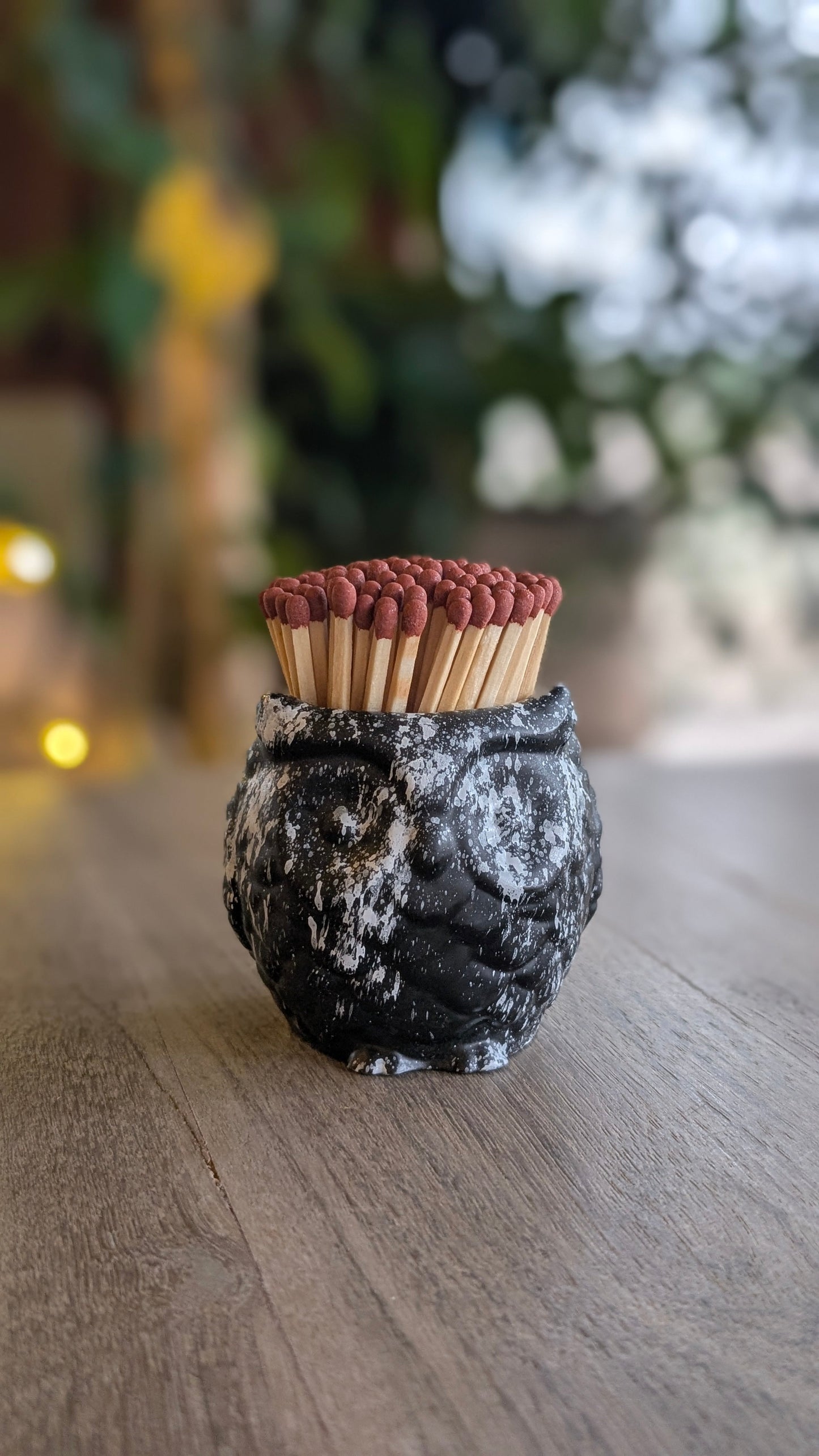 Ollie the Black & White Marbled Owl Match Jar - Matches