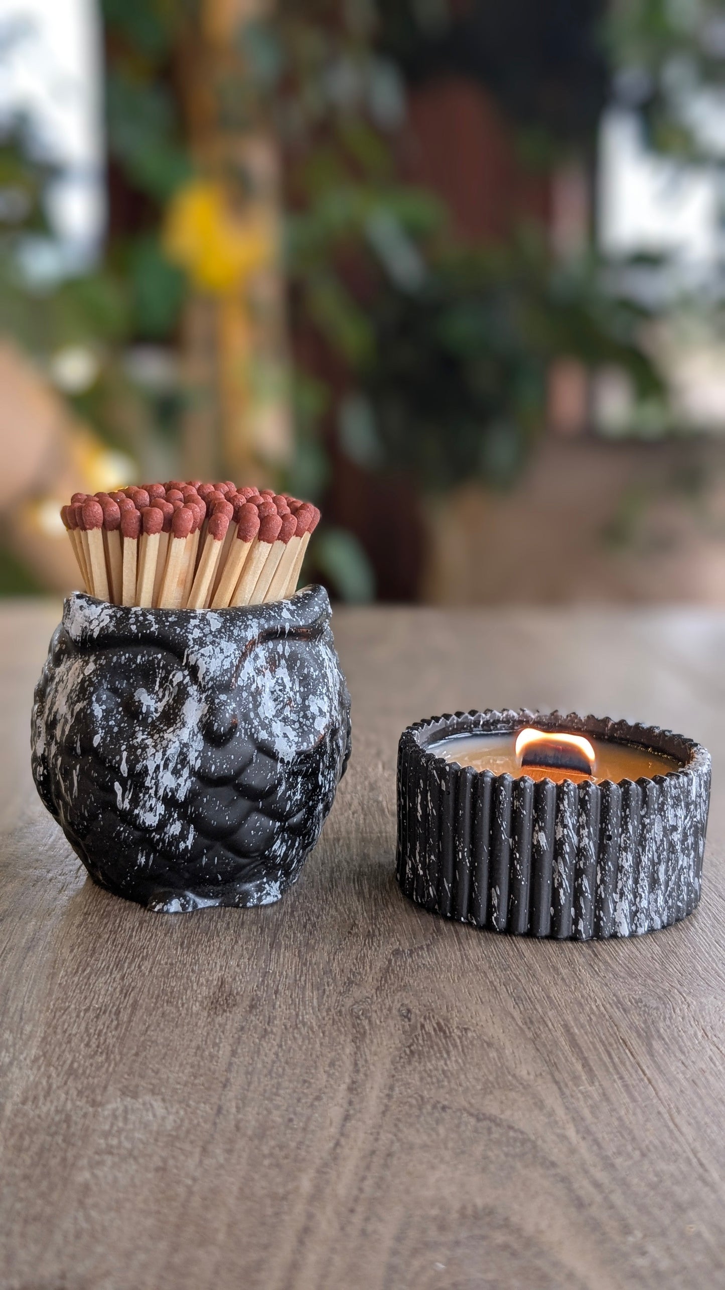 Ollie the Black & White Marbled Owl Match Jar - Matches