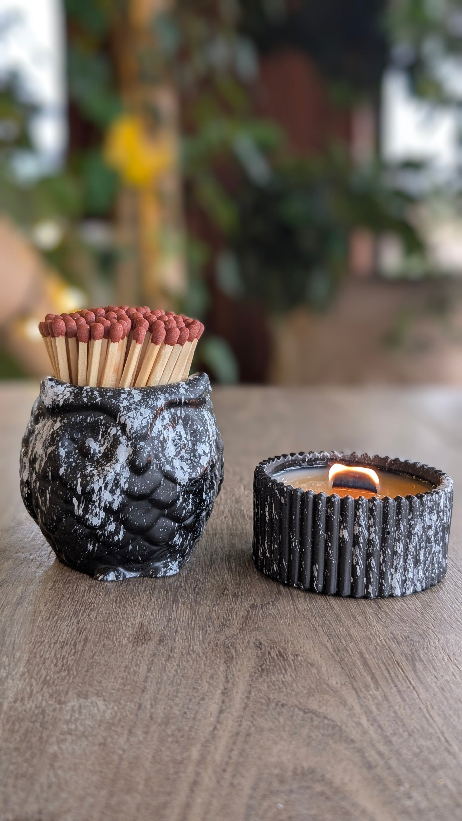 Ollie the Black & White Marbled Owl Match Jar - Matches