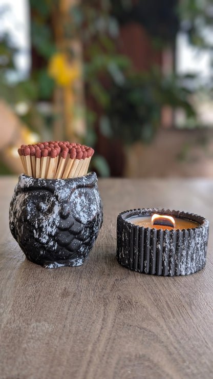 Ollie the Black & White Marbled Owl Match Jar - Matches