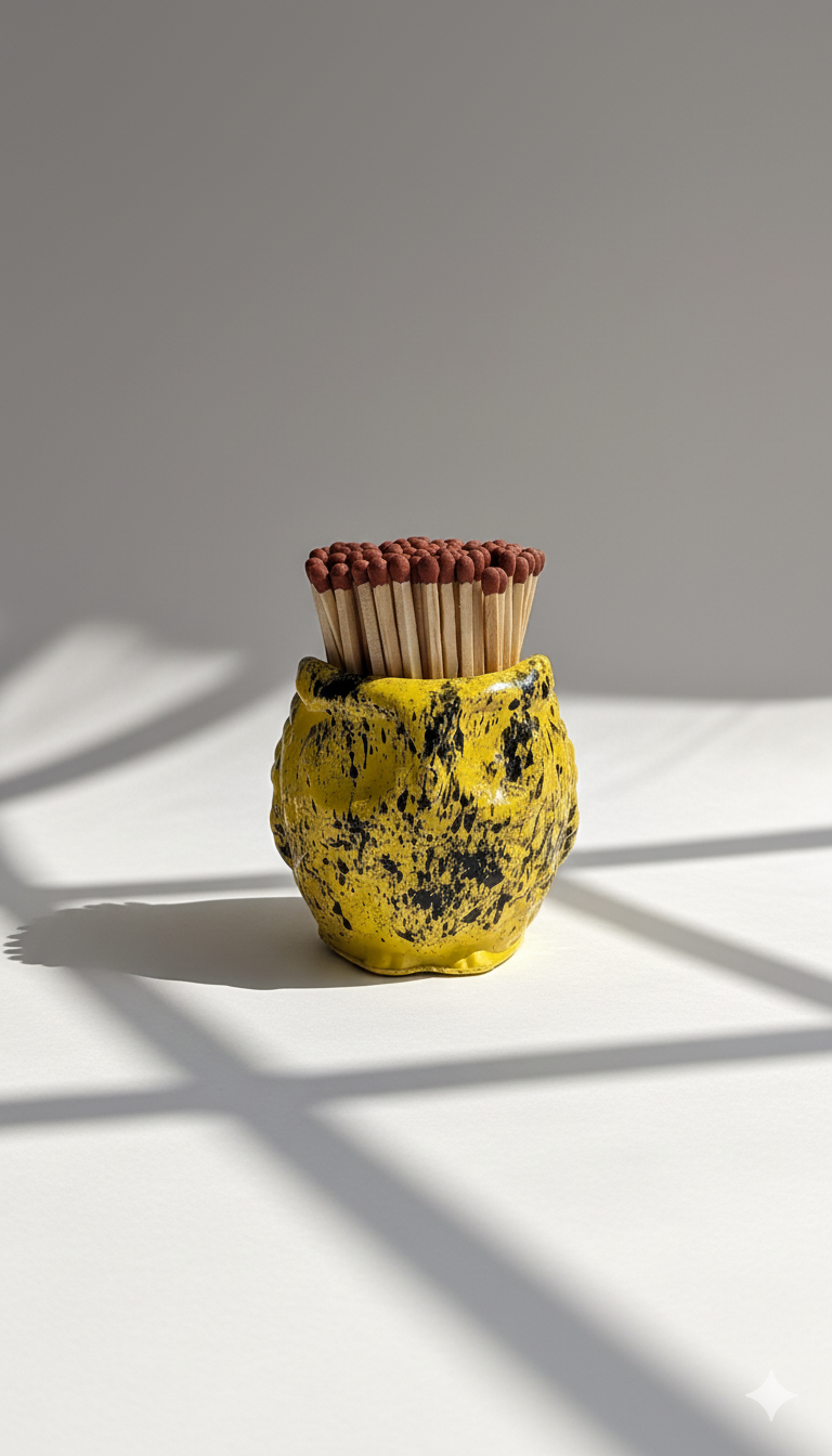 Ollie the Yellow and Black Marbled Owl Match Jar - Matches