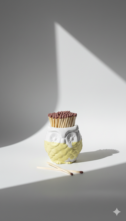 Ollie the Yellow and White Owl Match Jar - Matches