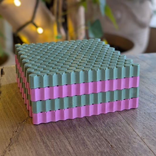 Pink & Green Geometric Coasters - Full Set - 2 Green + 2 Pink - Coaster
