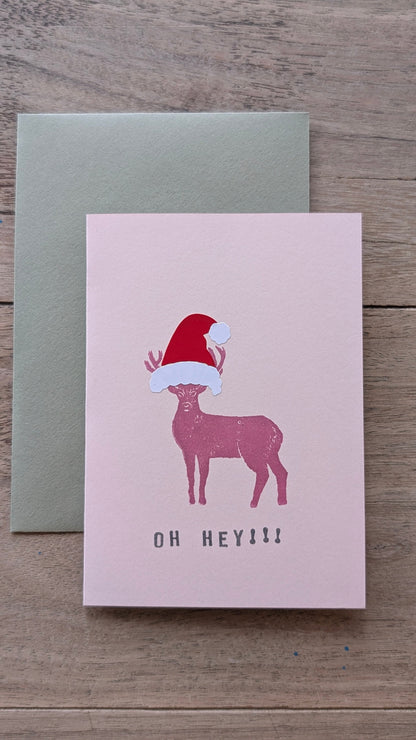Pink Reindeer Christmas Card