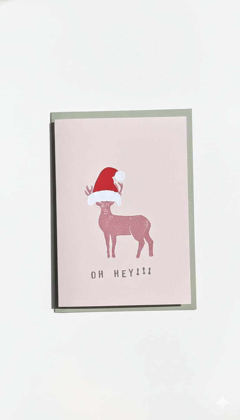 Pink Reindeer Christmas Card