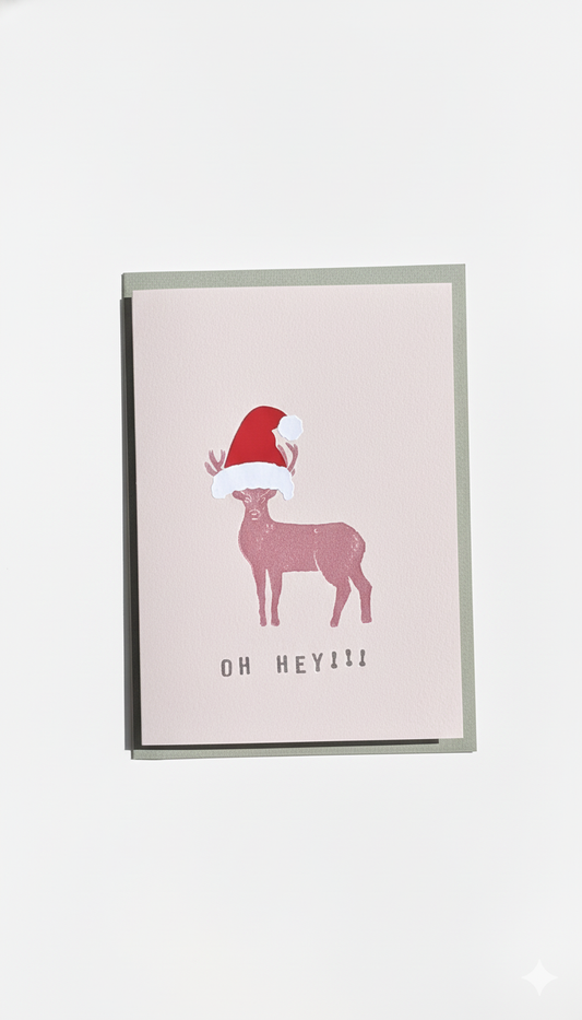 Pink Reindeer Christmas Card
