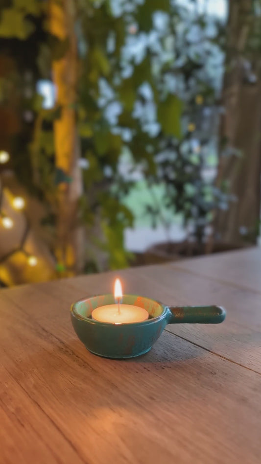 Green & Gold Tealight Holder & 8 Tealights