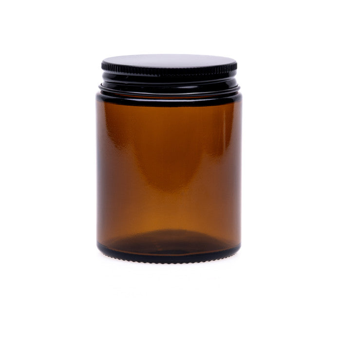 White Label Candles - 180ml Amber Glass Candle Jar with Black Lid
