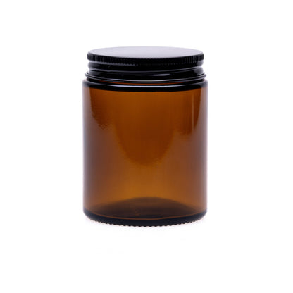 White Label Candles - 180ml Amber Glass Candle Jar with Black Lid