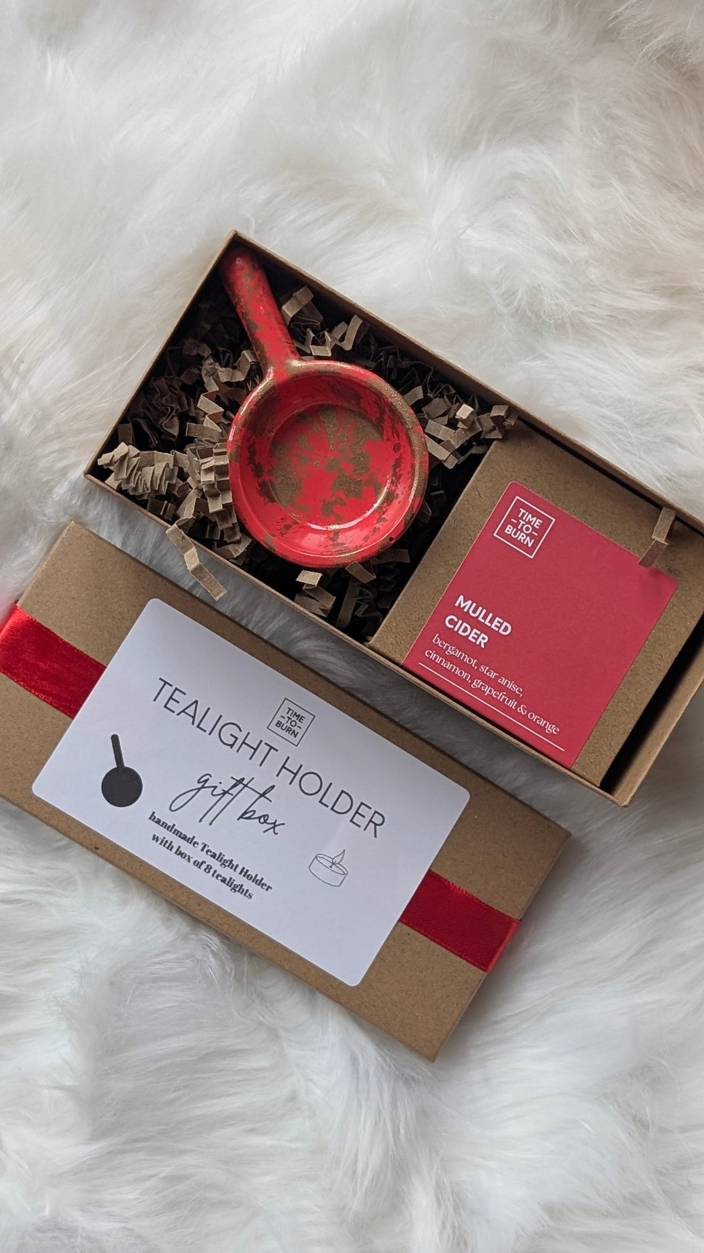 Red & Gold Tealight Holder Gift Box - Tealights