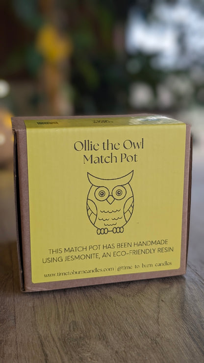 Yellow and Black Marbled Owl Match Jar