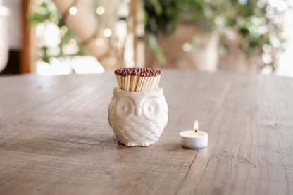 Bath Stone Owl Match Jar