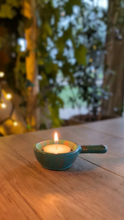 Green & Gold Tealight Holder & 8 Tealights
