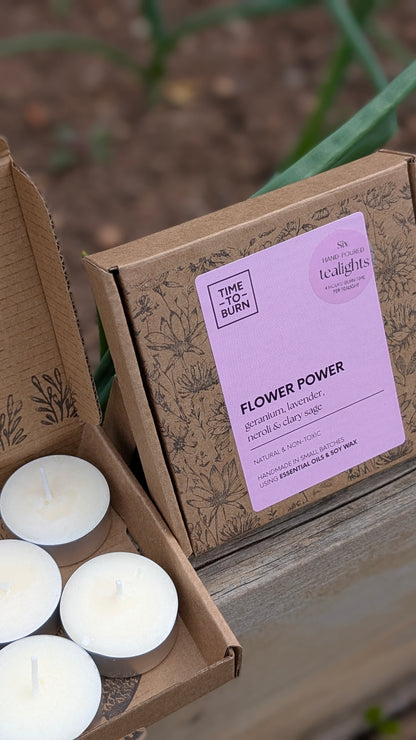 Flower Power Tealights - Clary Sage, Neroli, Lavender & Rose Geranium,