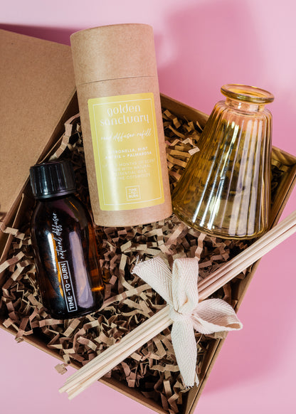 Reed Diffuser: Citronella, Mint, Palmarosa + Lavender - "Golden Sanctuary"