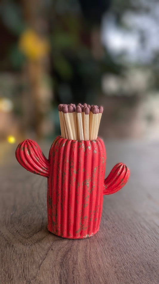 Red & Gold Marbles Cactus Match Jar