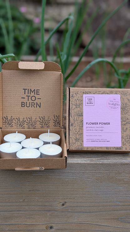 Flower Power Tealights - Clary Sage, Neroli, Lavender & Rose Geranium,