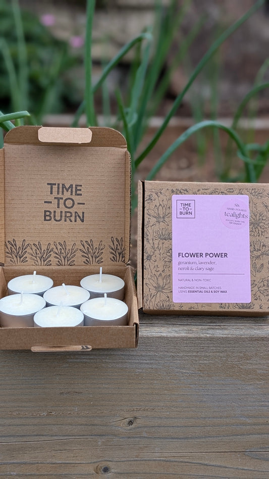 Flower Power Tealights - Clary Sage, Neroli, Lavender & Rose Geranium,