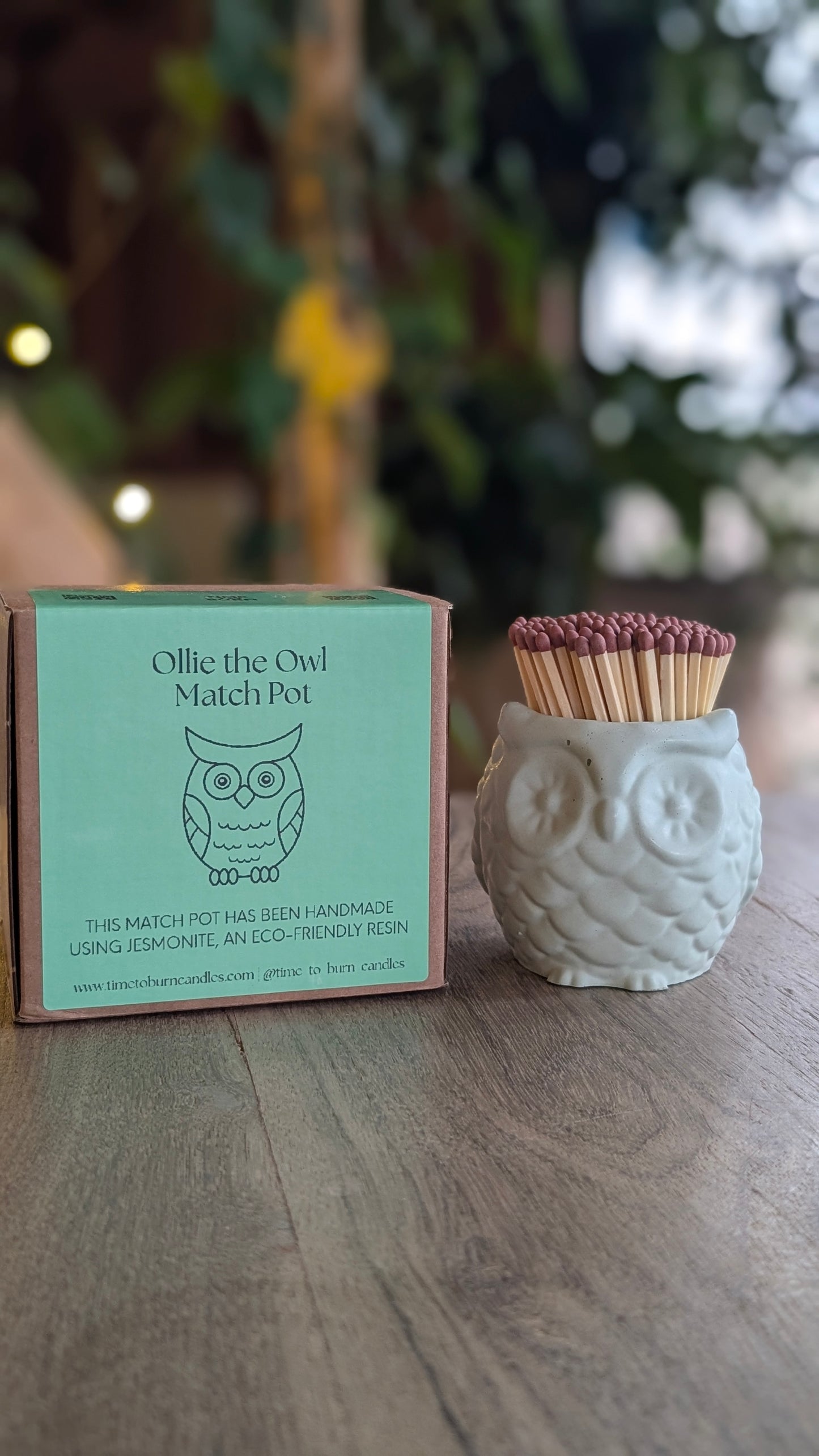 Sage Green Owl Match Jar