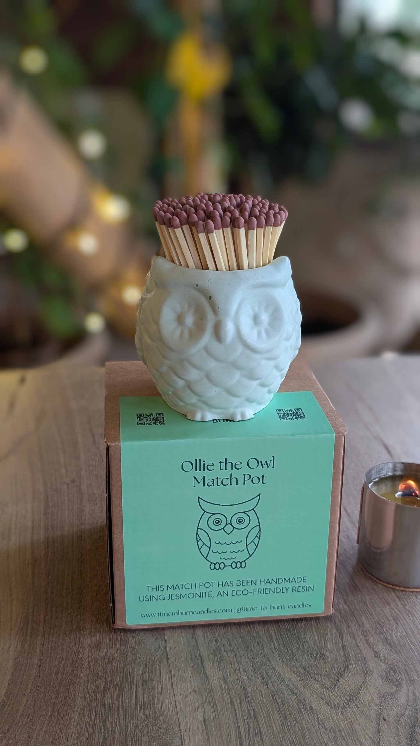 Sage Green Owl Match Jar