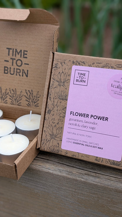 Flower Power Tealights - Clary Sage, Neroli, Lavender & Rose Geranium,