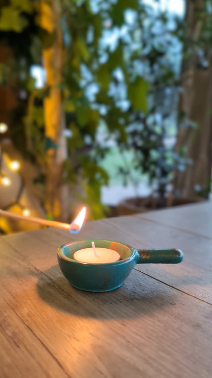 Green & Gold Tealight Holder & 8 Tealights