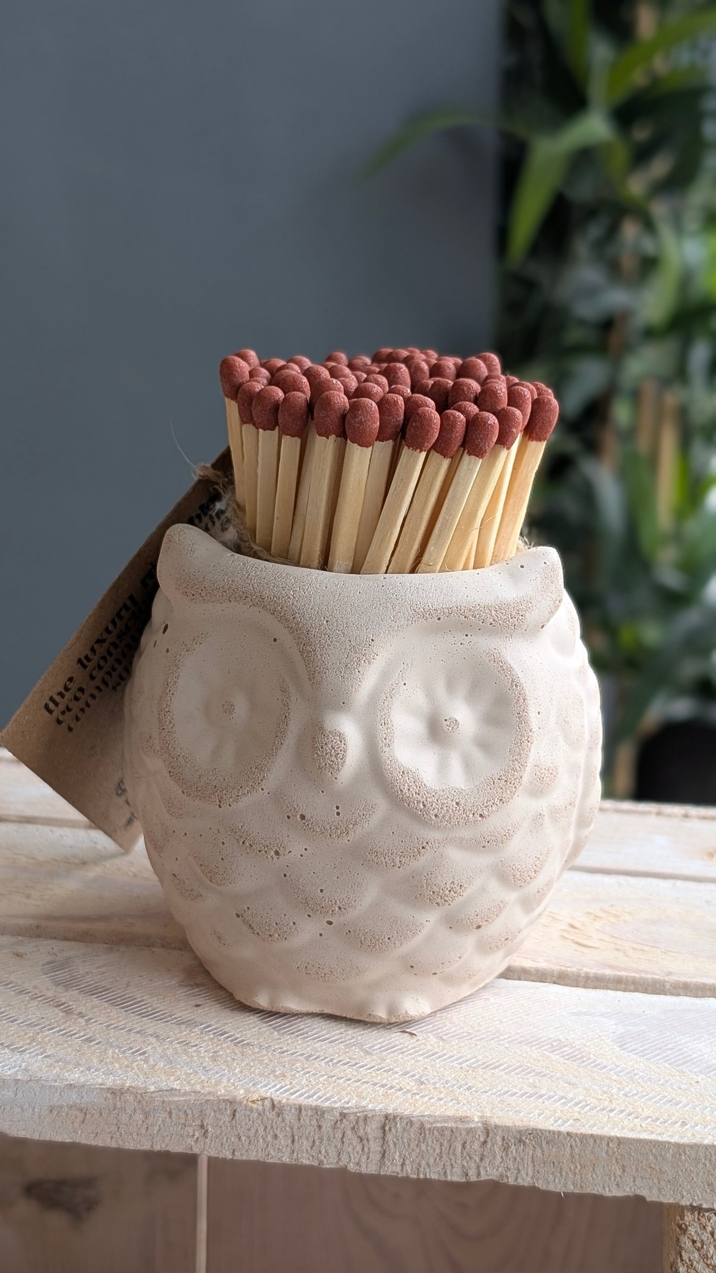 Bath Stone Owl Match Jar