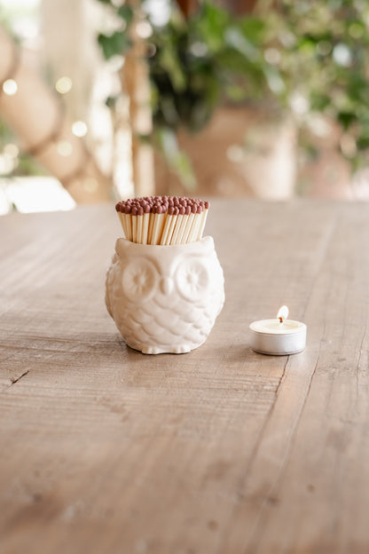 Bath Stone Owl Match Jar