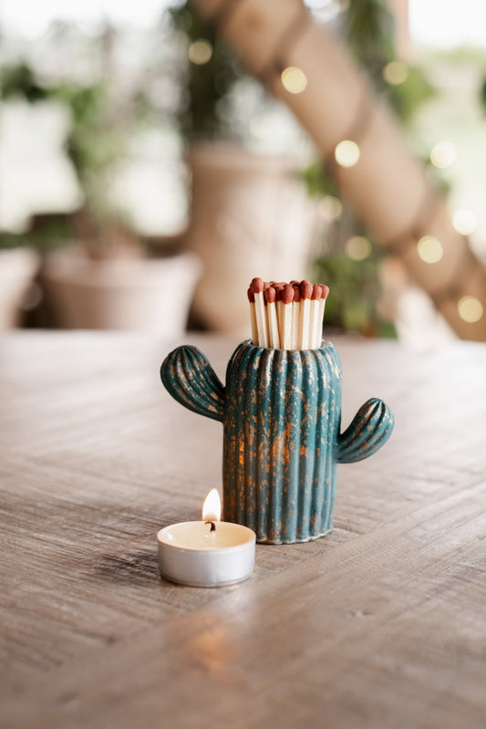 Green & Gold Marbled Cactus Match Jar