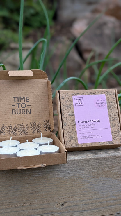 Flower Power Tealights - Clary Sage, Neroli, Lavender & Rose Geranium,