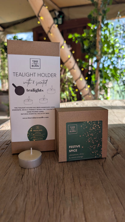 Green & Gold Tealight Holder & 8 Tealights