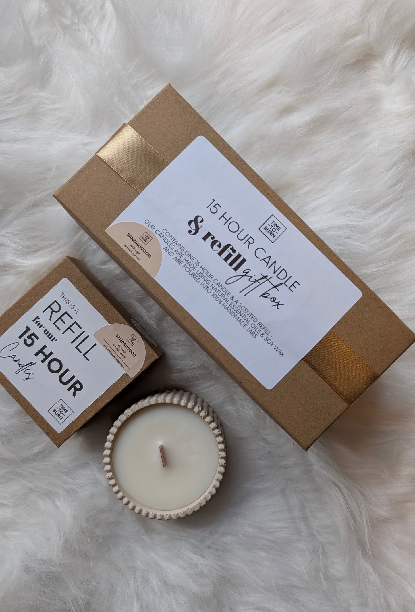 Sandalwood Blend 15 Hour Refill Gift Box - Refillable 15 Hour Candle + Extra Refill - Candle
