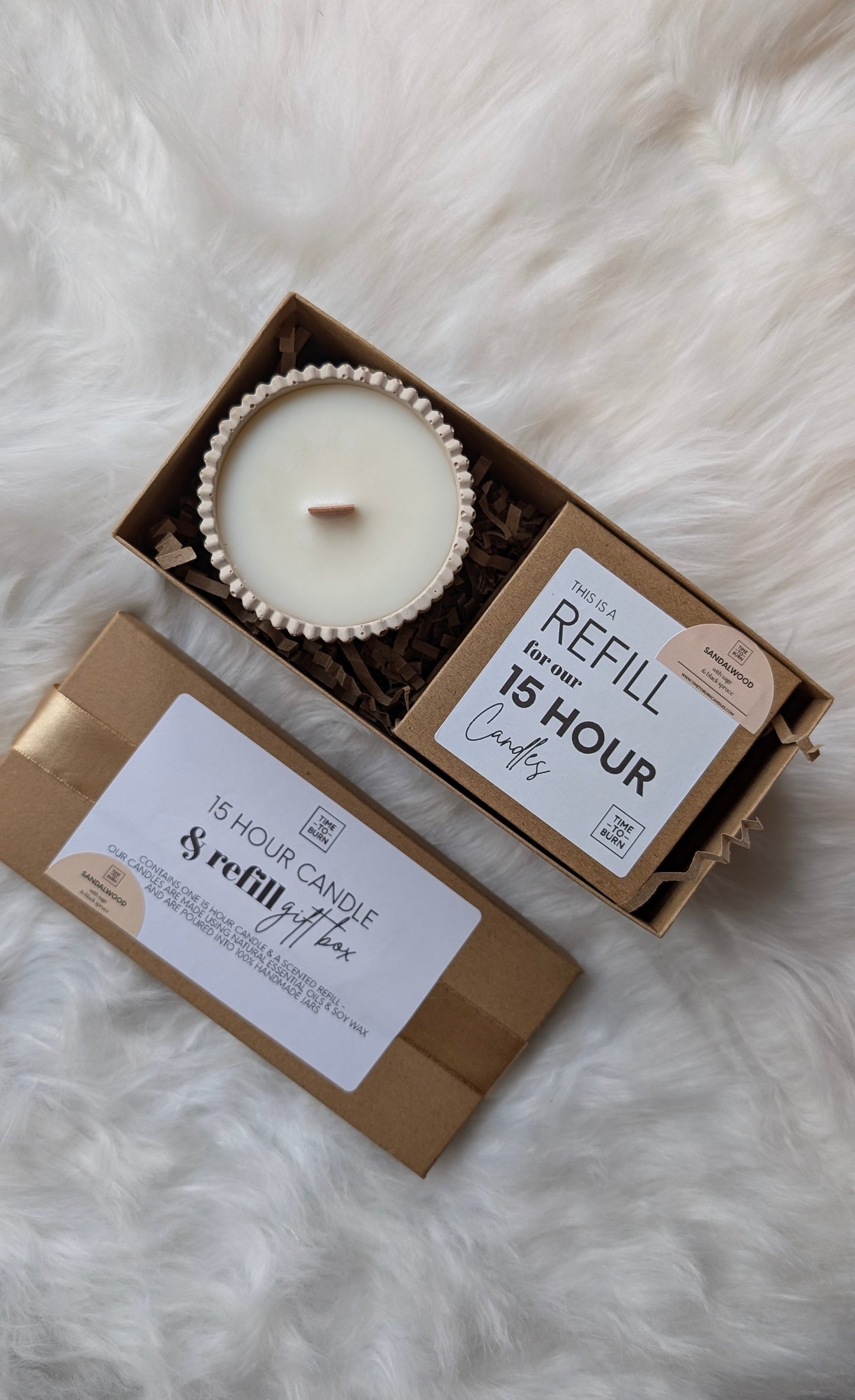 Sandalwood Blend 15 Hour Refill Gift Box - Refillable 15 Hour Candle + Extra Refill - Candle