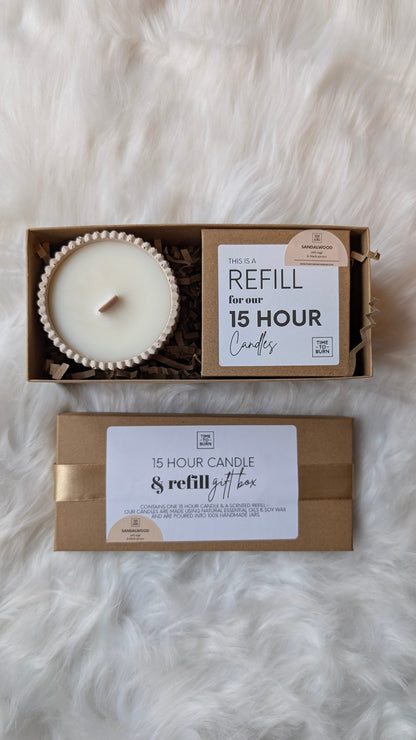 Sandalwood Blend 15 Hour Refill Gift Box - Refillable 15 Hour Candle + Extra Refill - Candle